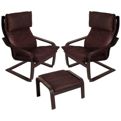 Pair Of Model Poang Leather Cantilever Chairs With Footrest By Noboru Nakamura For Ikea 1970s For Sale At Pamono