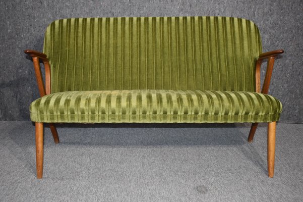 Danish Mid Century Modern 2 Seater Green Teak Sofa 1960s