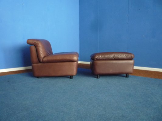 Leather Club Chair & Footstool from Rolf Benz, 1970s Leather Club Chair & Footstool from Rolf Benz, 1970s