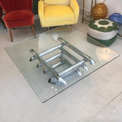 Glass Chrome Coffee Table by Willy Rizzo 1970s