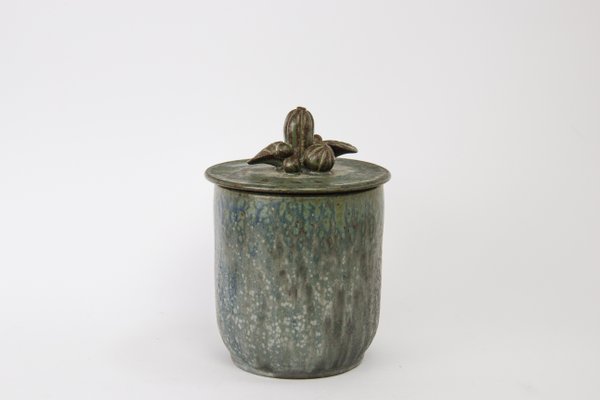 Vintage Ceramic Lidded Box With Foliage Decor By Arne Bang For