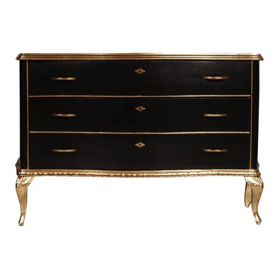 Venetian Lacquered Black Golden Chest Of Drawers 1930s For Sale