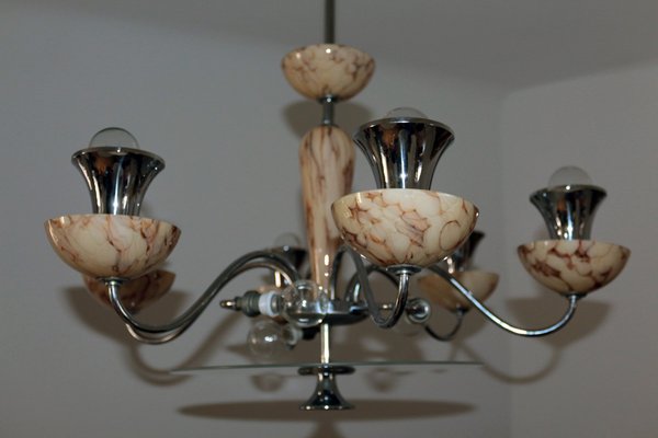 Art Deco Kronleuchter aus Chrom, 1930er Art Deco Kronleuchter aus Chrom, 1930er