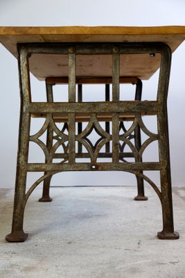 Industrial Side Table With Diamond Shaped Cast Iron Legs 1930s