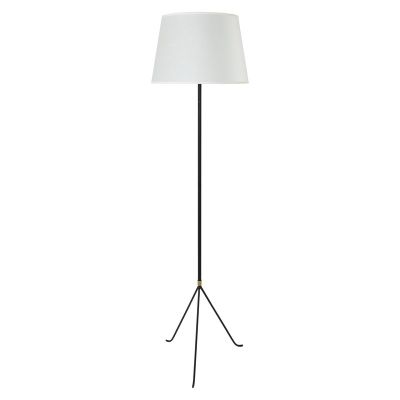 French Black Enameled Iron Brass Tripod Floor Lamp 1950s For French Black Enameled Iron Brass Tripod Floor Lamp