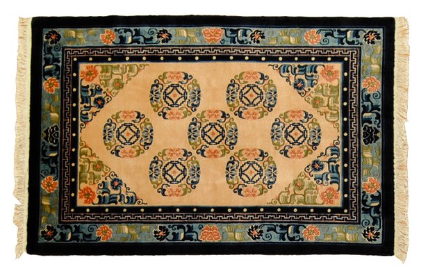 Tapis Rose Vintage Avec Fleurs Lotus Chine 1970s