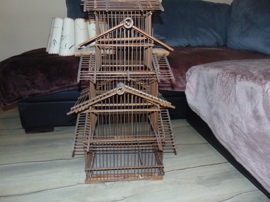 Cage à Oiseaux Art Déco En Bois