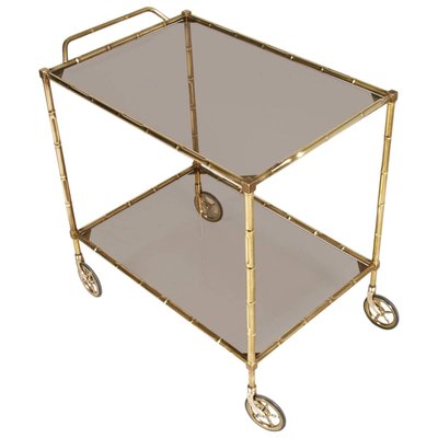 Art Deco Bar Cart In Bamboo Br And Smoked Gl 1940s For Art Deco Bar Cart In Bamboo Br And Smoked Gl 1940s 1