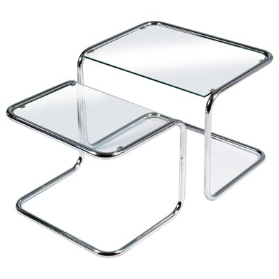 Mid Century Modern Crystal And Chrome Nesting Tables Set Of 2 For Sale At Pamono
