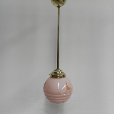 Art Deco Hanging Lamp With Pink Glass Ball