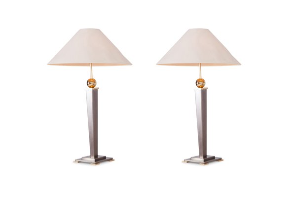 Vintage Brushed Steel Table Lamps From Belgo Chrom Set Of 2 For Vintage Brushed Steel Table Lamps From Belgo Chrom Set Of 2 1