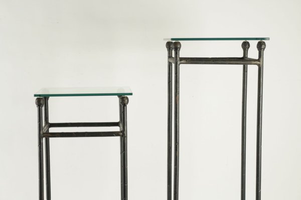 Wrought Iron Glass Console Tables 1980s Set Of 2