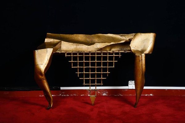 Vintage Wrought Iron Console Table With Gold Leaf By Jean Jacques Argueyrolles