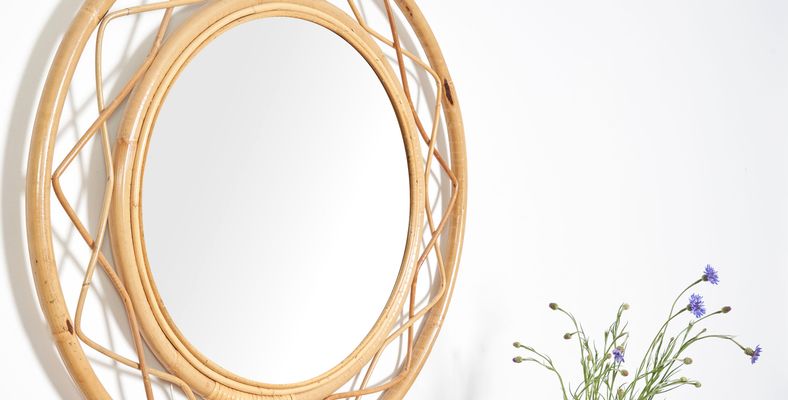 Round Rattan Mirror 1950s
