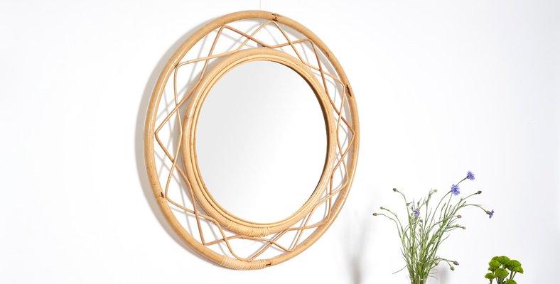 Round Rattan Mirror 1950s For At Pamono Round Rattan Mirror 1950s 1