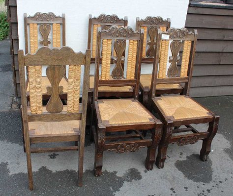 Carved Oak Breton High Back Dining, High Back Oak Dining Chairs Set Of 6