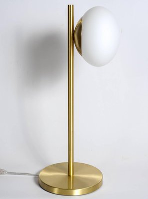 Satin Brass Table Lamp With Round White, Round Brass Table Lamp