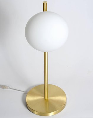 Satin Brass Table Lamp With Round White, Round Gold Table Lamp