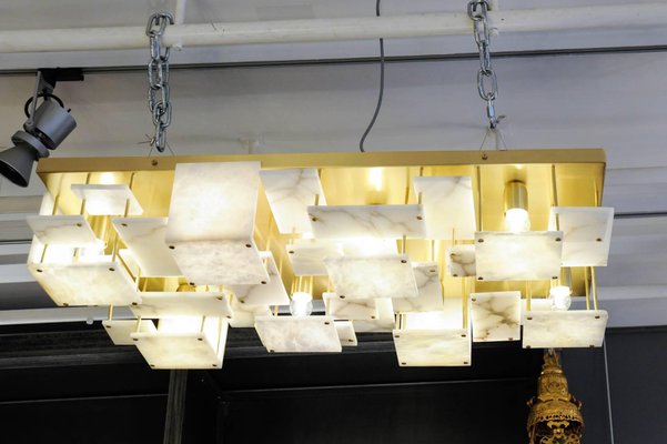 Brass And Alabaster Tiles Ceiling Lamp By Gin Creation For At Pamono - Ceiling Light Tiles