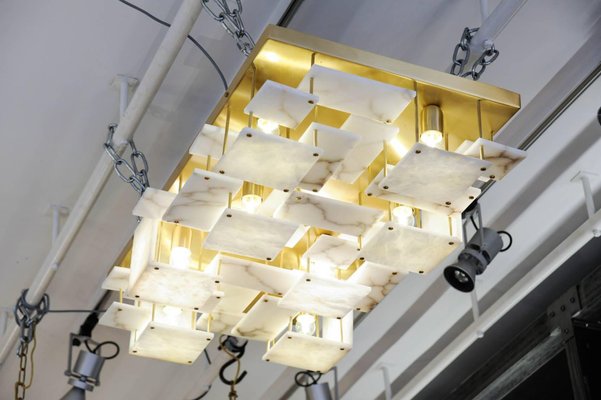 Brass And Alabaster Tiles Ceiling Lamp By Gin Creation For At Pamono - Ceiling Light Tiles