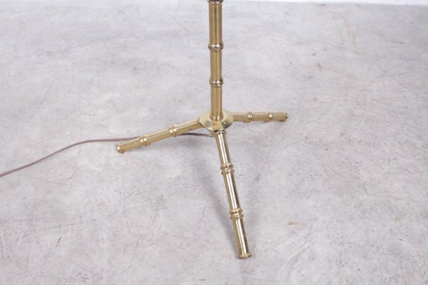 Lampadaire Vintage à Trépied en Faux Bambou & Laiton de Lampadaire Vintage à Trépied en Faux Bambou & Laiton de
