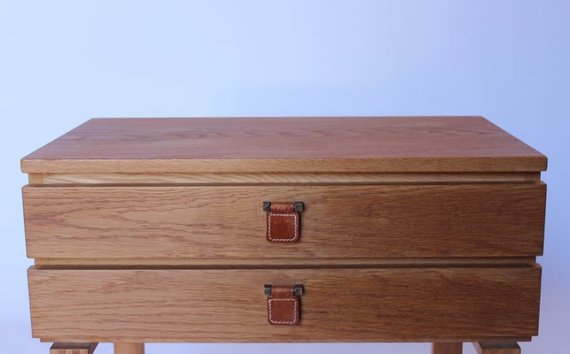 Small Oak Chest Of Drawers With Leather Handles From Froseke