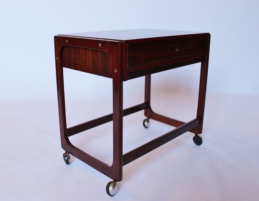 Small Work Table In Rosewood With Wheels From Gelsted 1960s For