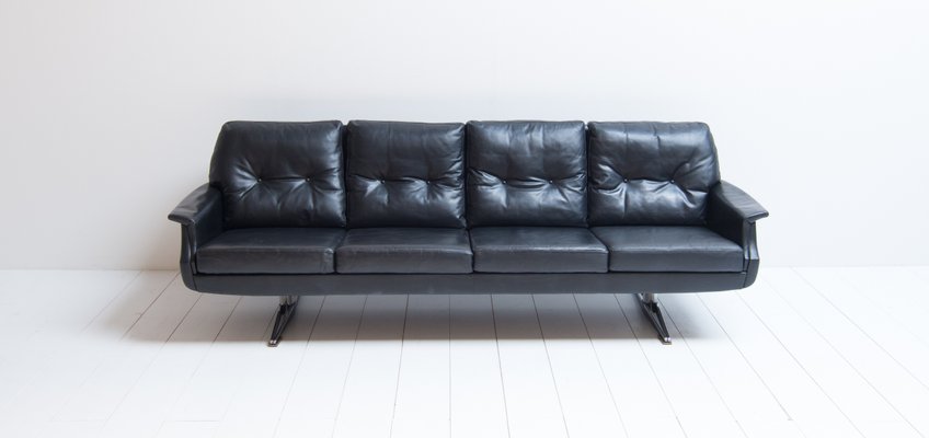 Vintage 4 Seater Black Leather Sofa For At Pamono Vintage 4 Seater Black Leather Sofa 1
