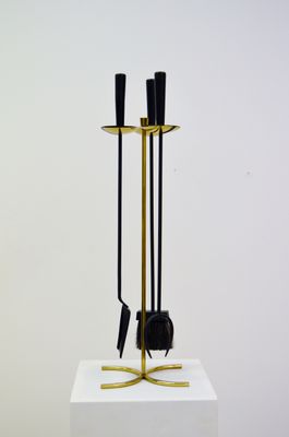 Brass Metal Sword Fireplace Set By Gunnar Ander For Ystad Metall