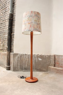 Dyrlund Large Vintage Floor Lamp In Solid Teak With Fabric Lampshade Dyrlund Large Vintage Floor Lamp In Solid Teak With Fabric Lampshade 1970s 1