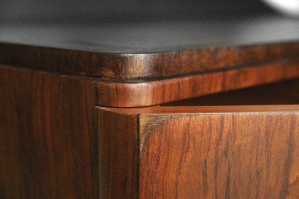 Modern Art Deco Walnut Dressing Table With Round Mirror 1950s For