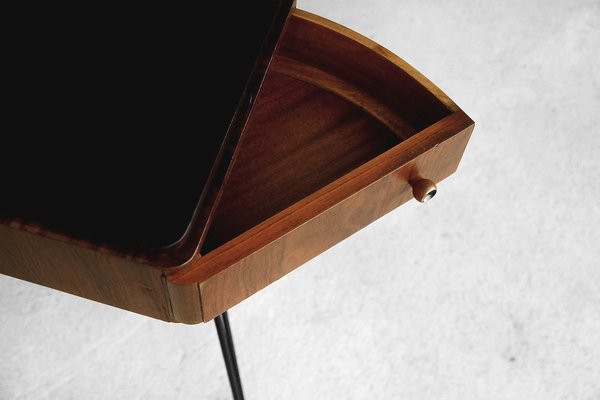 Modern Art Deco Walnut Dressing Table With Round Mirror 1950s For