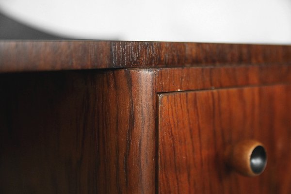 Modern Art Deco Walnut Dressing Table With Round Mirror 1950s For