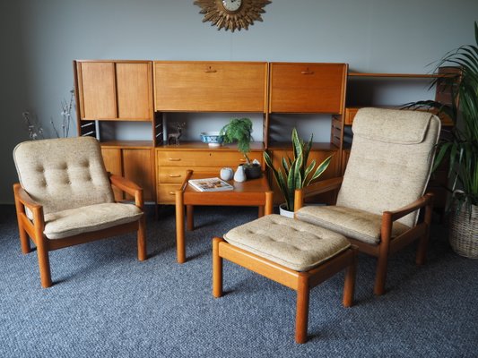 Danish Modern Teak Chair Ottoman With Beige Upholstery From Domino Danish Modern Teak Chair Ottoman With Beige Upholstery From Domino Mobler