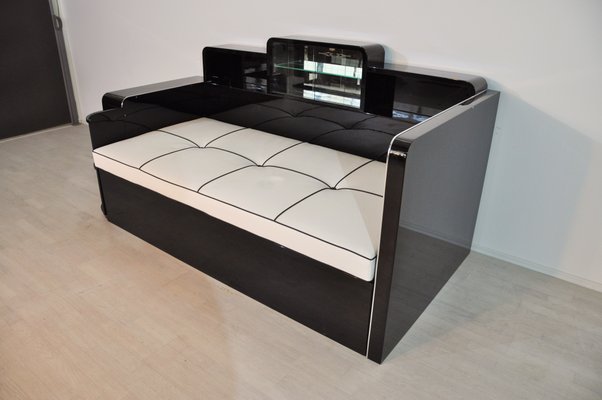 Large Art Deco Daybed With A Mirror Compartment In High Gloss Black 1920s