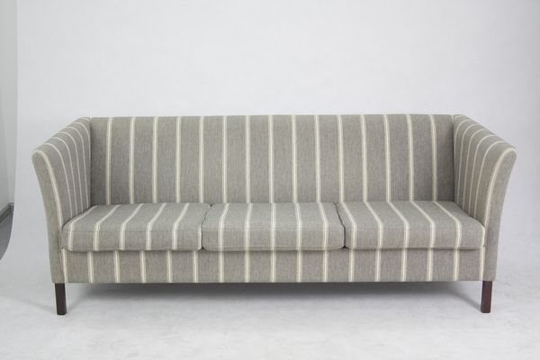 Vintage Grey Striped 3 Seater Sofa By Børge Mogensen 1960s For Vintage Grey Striped 3 Seater Sofa By Børge Mogensen 1960s 1