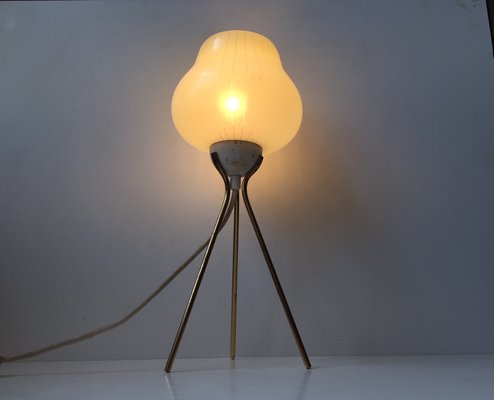 Paire De Lampes Abat-jour Tripode Vintage Années 60 - Italie - Laiton Et Plastique - Occasion