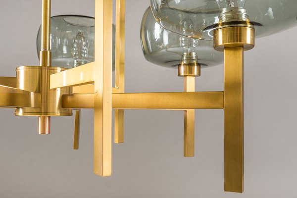 Swedish Chandelier in Brass & Glass by Holger Johansson for Westal Swedish Chandelier in Brass & Glass by Holger Johansson for Westal