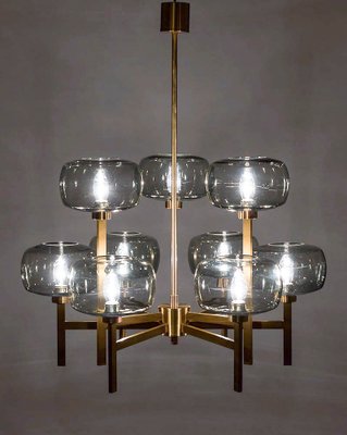 Swedish Chandelier in Brass & Glass by Holger Johansson for Westal Swedish Chandelier in Brass & Glass by Holger Johansson for Westal