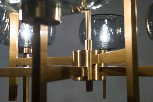 Swedish Chandelier in Brass & Glass by Holger Johansson for Westal Swedish Chandelier in Brass & Glass by Holger Johansson for Westal