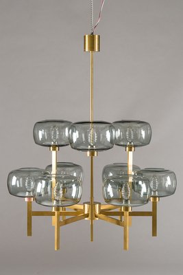 Swedish Chandelier in Brass & Glass by Holger Johansson for Westal Swedish Chandelier in Brass & Glass by Holger Johansson for Westal