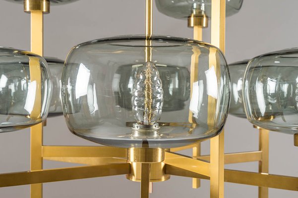 Swedish Chandelier in Brass & Glass by Holger Johansson for Westal Swedish Chandelier in Brass & Glass by Holger Johansson for Westal