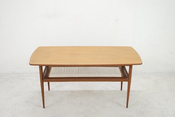 Danish Modern Sculptural Teak Cane, Danish Modern Coffee Table With Shelf