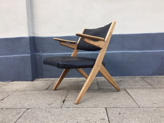 Danish Oak Leather Lounge Chair by Arne Hovmand Olsen 1960s