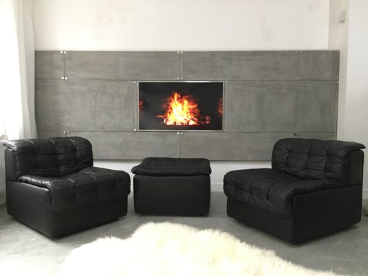 Vintage Ds11 Modular 2 Seater Sofa With Ottoman In Black Leather Vintage Ds11 Modular 2 Seater Sofa With Ottoman In Black Leather From De Sede 1