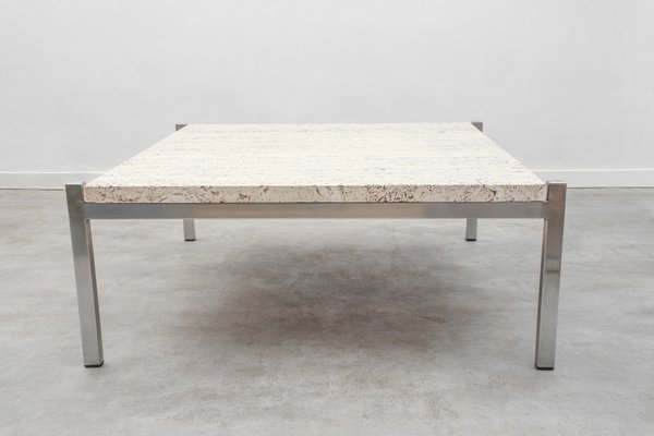 Minimalist Travertine Steel Coffee Table 1960s Minimalist Travertine Steel Coffee Table 1960s