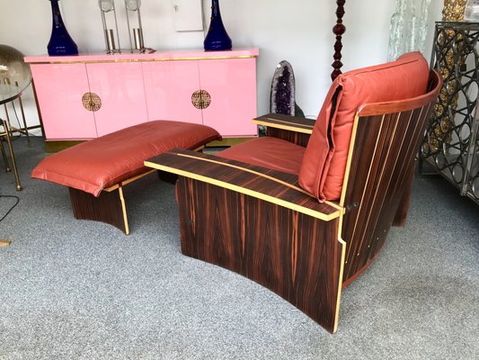 Italian Lounge Chair In Wood And Leather By Poli Fiori For Bernini 1979 For Sale At Pamono