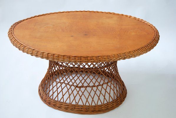Oval German Rattan Coffee Table 1960s Oval German Rattan Coffee Table 1960s