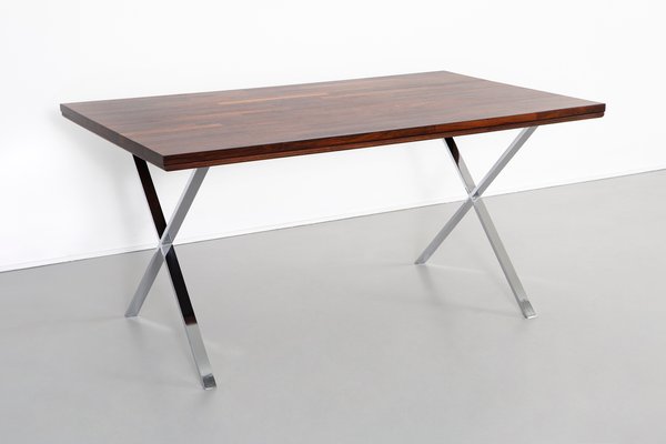 Rosewood Chrome Campaign Desk By Milo Baughman 1970s For Sale