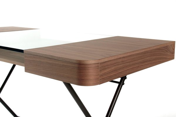 Cosimo Desk With Walnut Veneer Glass Top Dark Brown Frame By Cosimo Desk With Walnut Veneer Glass Top Dark Brown Frame By Marco Zo Jr